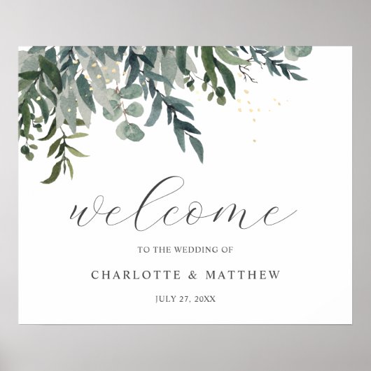 Elegant Waterverf Greenery Welcome Wedding Poster (Voorkant)