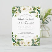 Elegant Waterverf Greenery White Floral Wedding Kaart (Staand voorkant)