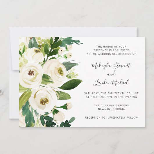 Elegant Waterverf Greenery White Floral Wedding Kaart (Voorkant)