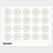 Elegant Waterverf Greenery Wreath Monogram Ronde Sticker (Vel)