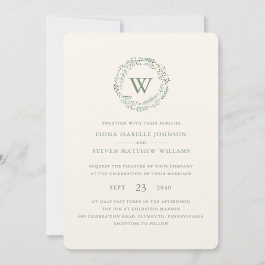 Elegant Waterverf Greenery Wreath Wedding Kaart (Voorkant)