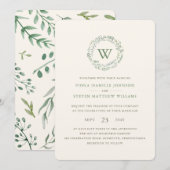 Elegant Waterverf Greenery Wreath Wedding Kaart (Voorkant / Achterkant)