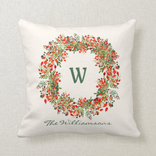 Elegant Waterverf Greenery Wreator Monogram Custom Kussen