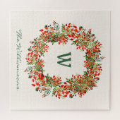Elegant Waterverf Greenery Wreator Monogram Custom Legpuzzel (Horizontaal)