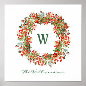 Elegant Waterverf Greenery Wreator Monogram Custom Poster (Voorkant)