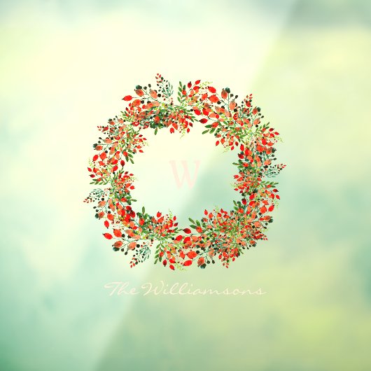 Elegant Waterverf Greenery Wreator Monogram Custom Raamsticker (Vel 3)
