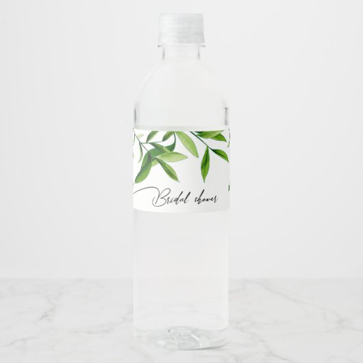 Elegant Waterverf Greennery laat Vrijgezellenfeest Waterfles Etiket (Voorkant)