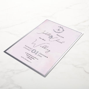 Elegant Waterverf Grey Lovevogels & Roze bruiloft Folie Uitnodiging