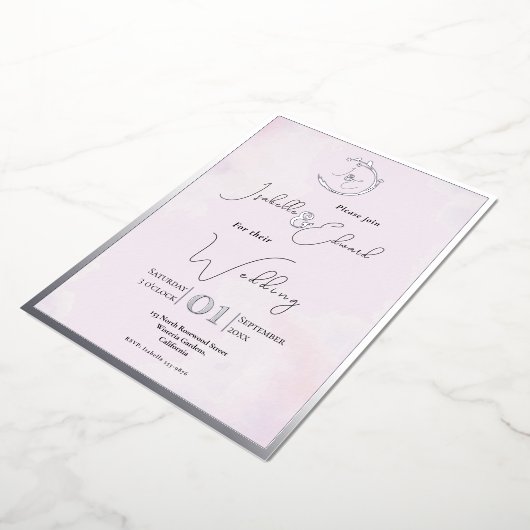 Elegant Waterverf Grey Lovevogels & Roze bruiloft Folie Uitnodiging (Gedraaid)