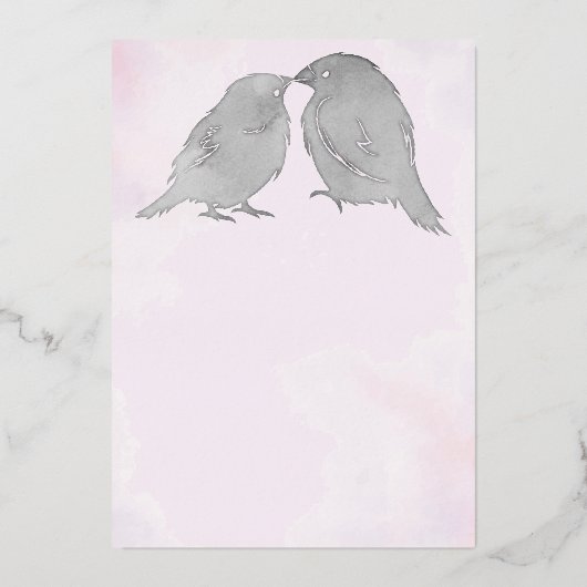 Elegant Waterverf Grey Lovevogels & Roze bruiloft Folie Uitnodiging (Achterkant)