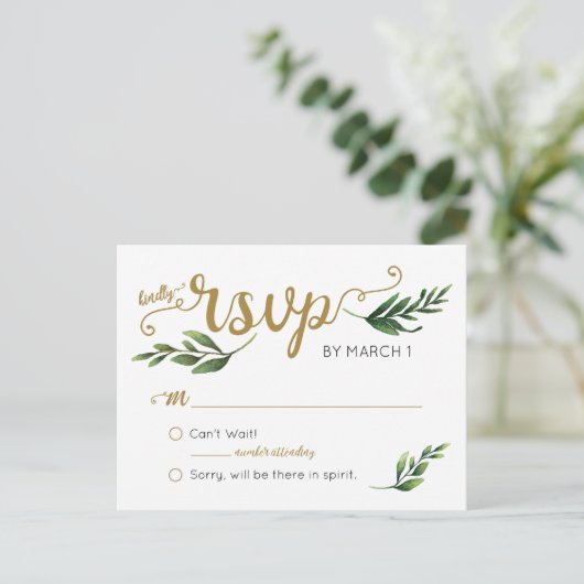 Elegant Waterverf groen Briefkaart RSVP (Staand voorkant)