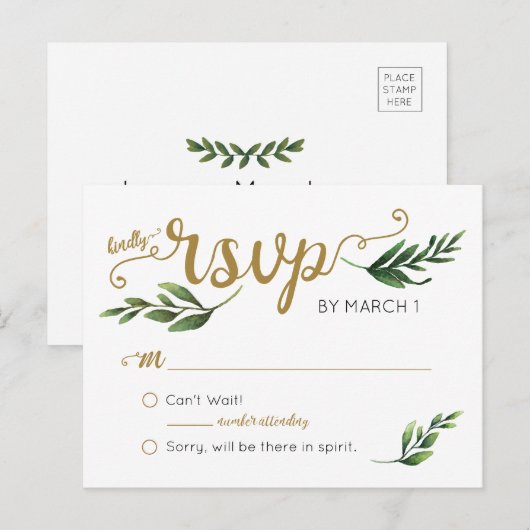 Elegant Waterverf groen Briefkaart RSVP (Voorkant / Achterkant)
