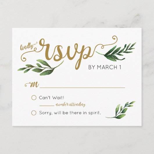 Elegant Waterverf groen Briefkaart RSVP (Voorkant)