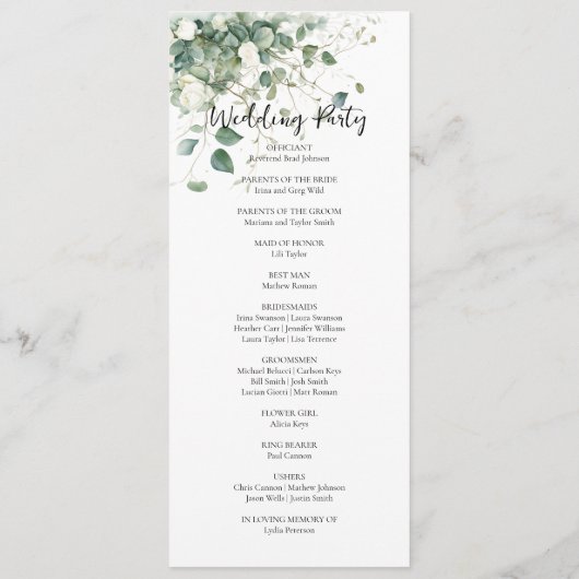 Elegant waterverf groen bruiloft programma programmakaart (Achterkant)