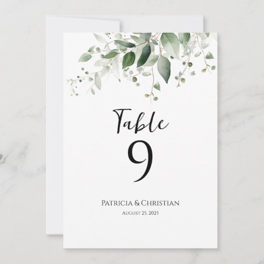 Elegant waterverf groen bruiloft tafel nummer (Voorkant)