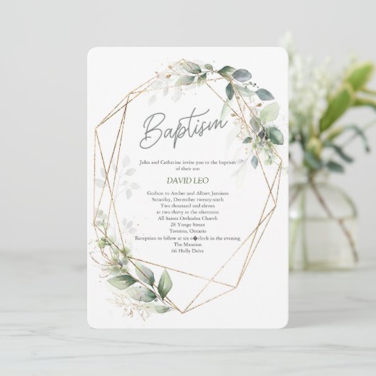 Elegant, Waterverf, groen, doop Kaart (Staand voorkant)