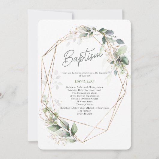 Elegant, Waterverf, groen, doop Kaart (Voorkant)