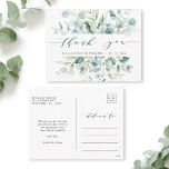 Elegant Waterverf groen gebladerte dank u Briefkaart<br><div class="desc">Dit dank u briefkaart eigenschappen geschilderde waterverf eucalyptus,  botanisch groen,  en lichtblauwe bladeren met moderne kalligrafie. Ideaal voor bruiloften,  verjaardagen,  afstuderen en andere evenementen.</div>