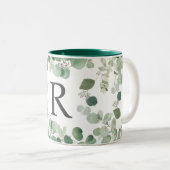 Elegant Waterverf groen monogram Tweekleurige Koffiemok (Voorkant rechts)