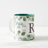 Elegant Waterverf groen monogram Tweekleurige Koffiemok (Voorkant links)