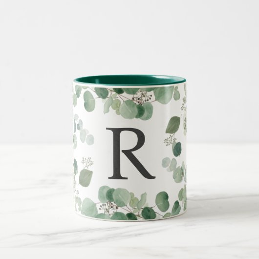 Elegant Waterverf groen monogram Tweekleurige Koffiemok (Center)