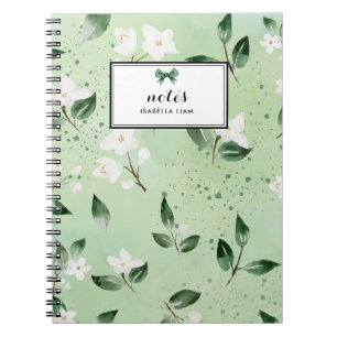 Elegant Waterverf groen wit bloemenpatroon Notitieboek