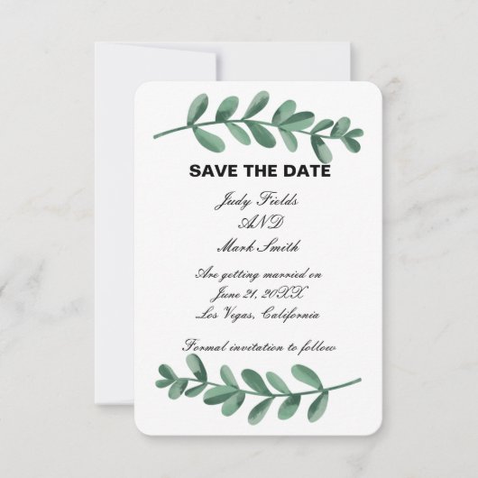 Elegant Waterverf groene bladeren sparen de Kaart  (Voorkant)