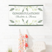 Elegant Waterverf Groene bladeren & Trim Wedding Spandoek (Insitu)