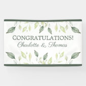 Elegant Waterverf Groene bladeren & Trim Wedding Spandoek (Horizontaal)