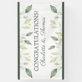 Elegant Waterverf Groene bladeren & Trim Wedding Spandoek (Verticaal)