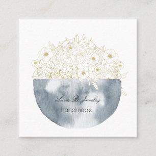 Elegant Waterverf halve maan & Floral Square kaart Vierkante Visitekaartje