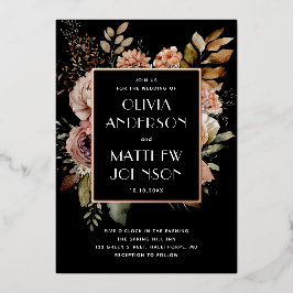 Elegant waterverf herfst floral gold black bruilof folie uitnodiging