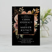 Elegant waterverf herfst floral gold black bruilof folie uitnodiging (Staand Voorkant)