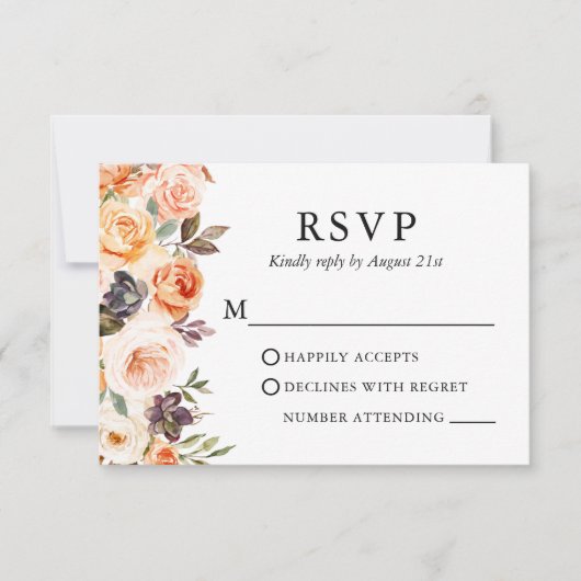 Elegant Waterverf herfst Floral Wedding RSVP Kaartje (Voorkant)