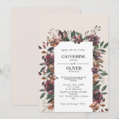 Elegant Waterverf Herfst Flowers Lijst Ecru Weddin Kaart (Voorkant / Achterkant)