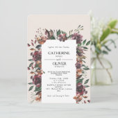 Elegant Waterverf Herfst Flowers Lijst Ecru Weddin Kaart (Staand voorkant)