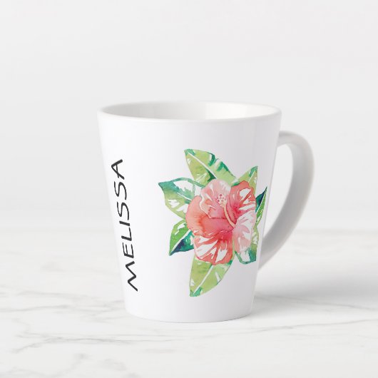 Elegant Waterverf Hibiscus Tropische Floral Latte Mok (Rechterhoek)