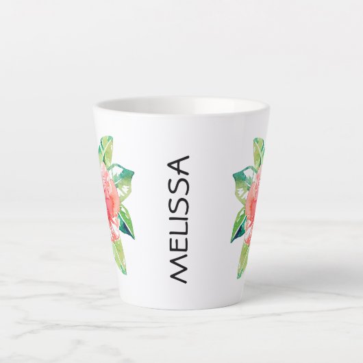 Elegant Waterverf Hibiscus Tropische Floral Latte Mok (Voorkant)