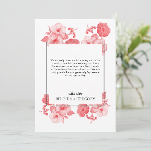 Elegant Waterverf Hibiscus Wedding Hartelijk dank Bedankkaart (Staand voorkant)