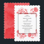 Elegant Waterverf Hibiscus Wedding Invitations Kaart<br><div class="desc">Dit ontwerp bevat elegante rode tropische hibiscus bloemen. De zwarte tekst staat tegenover de rode florale waterverf afbeelding. De zwarte rand rond de tekst creëer een gesofisticeerde, trendy en chic stijl. De eenvoudige opstelling van de typografie geeft het een verschillende stijl. Ideaal voor een tropische strandbruiloft. Elegant huwelijksuitnodigingsontwerp met moderne...</div>