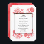 Elegant Waterverf Hibiscus Wedding Invitations Kaart<br><div class="desc">Dit ontwerp bevat elegante rode tropische hibiscus bloemen. De zwarte tekst staat tegenover de rode florale waterverf afbeelding. De zwarte rand rond de tekst creëer een gesofisticeerde, trendy en chic stijl. De eenvoudige opstelling van de typografie geeft het een verschillende stijl. Ideaal voor een tropische strandbruiloft. Elegant huwelijksuitnodigingsontwerp met moderne...</div>