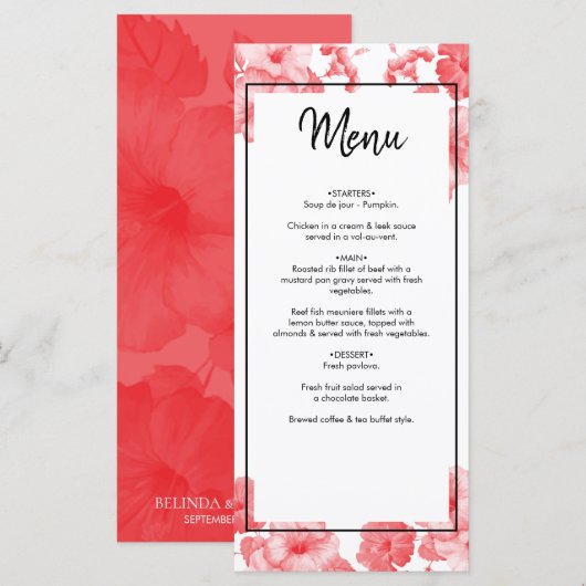 Elegant Waterverf Hibiscus Wedding Menu (Voorkant / Achterkant)