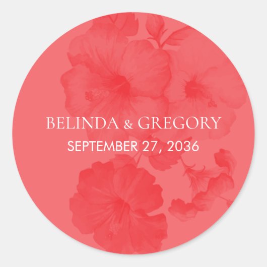 Elegant Waterverf Hibiscus Wedding Ronde Sticker (Voorkant)
