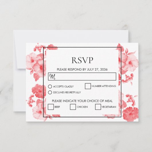Elegant Waterverf Hibiscus Wedding RSVP-kaarten RSVP Kaartje (Voorkant)