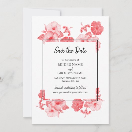 Elegant Waterverf Hibiscus Wedding Save The Date (Voorkant)