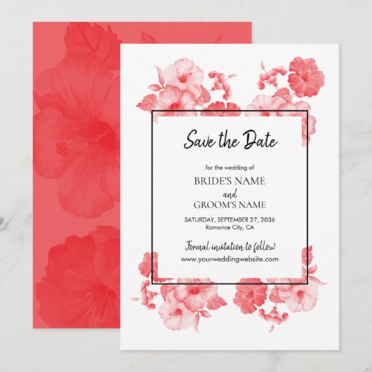 Elegant Waterverf Hibiscus Wedding Save The Date (Voorkant / Achterkant)