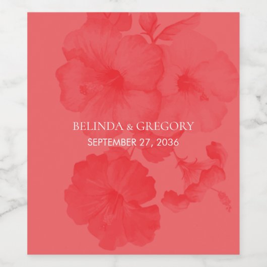 Elegant Waterverf Hibiscus Wedding Wijn Etiket (Enkel label)