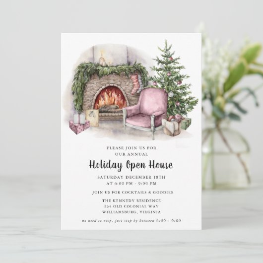 Elegant Waterverf Holiday Open House Uitnodiging (Staand voorkant)