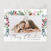 Elegant Waterverf Holly Berries & Greenery Foto Feestdagenkaart (Voorkant)