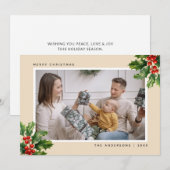 Elegant Waterverf Holly-fotokerstkaarten Feestdagenkaart (Voorkant / Achterkant)